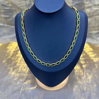 Collier Or Vert Design de Maillons Rectangulaires Pavé-Set Pierres Transparentes