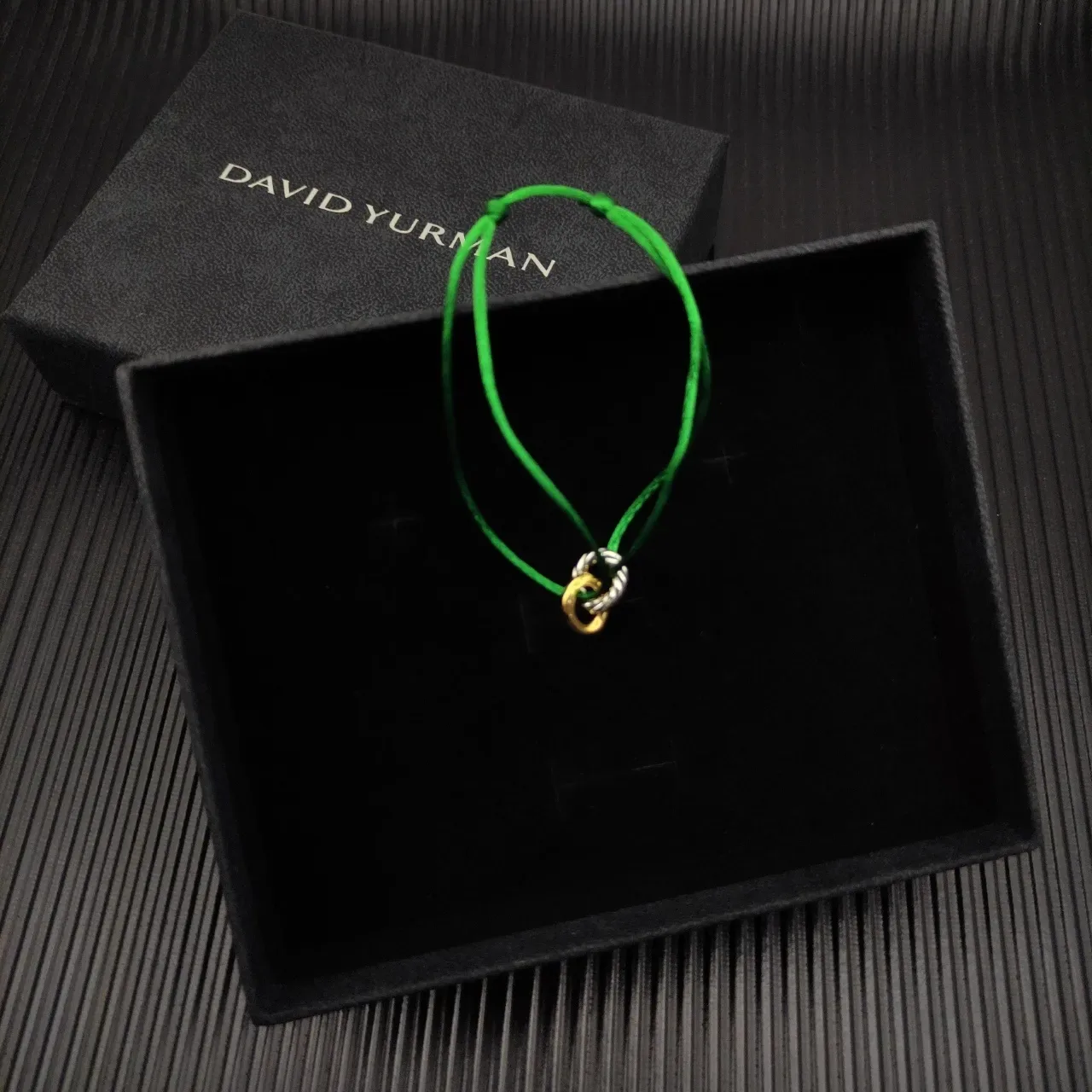 Green Gold Silk-Like Cord Dual-Tone Metal Knot Clasp Bracelet 3