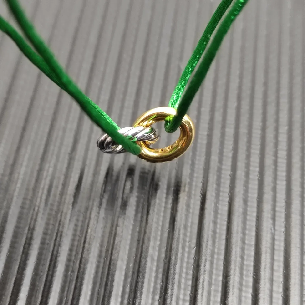 Green Gold Silk-Like Cord Dual-Tone Metal Knot Clasp Bracelet 4