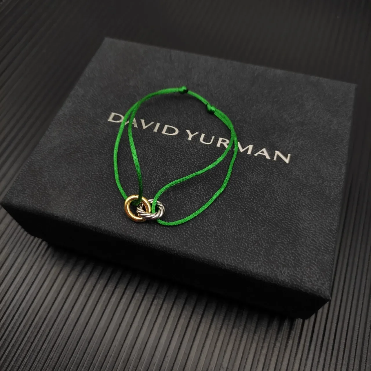 Green Gold Silk-Like Cord Dual-Tone Metal Knot Clasp Bracelet 5