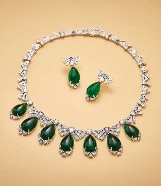 Green Purple Teardrop Cabochon Pavé-Set Diamonds Earrings 6