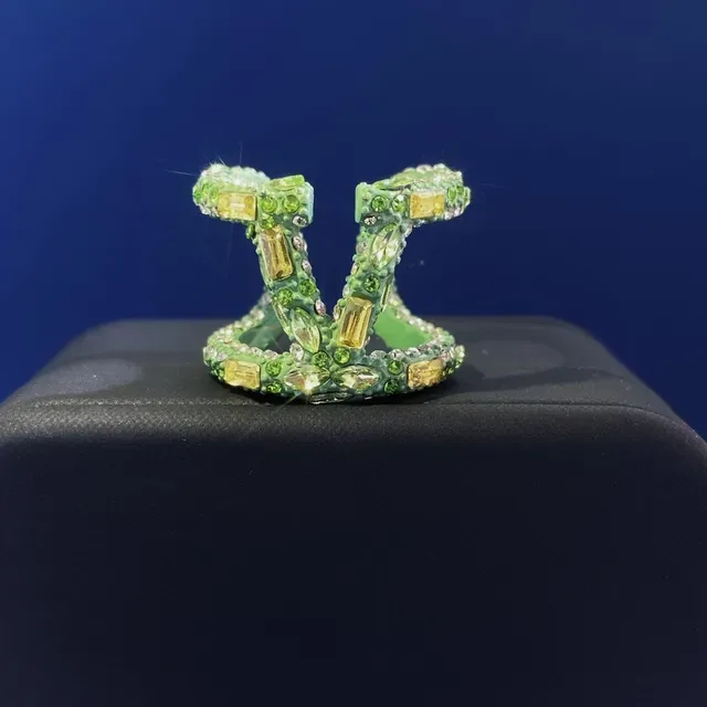 Green Yellow Sculptural Gem-Encrusted Ring 7