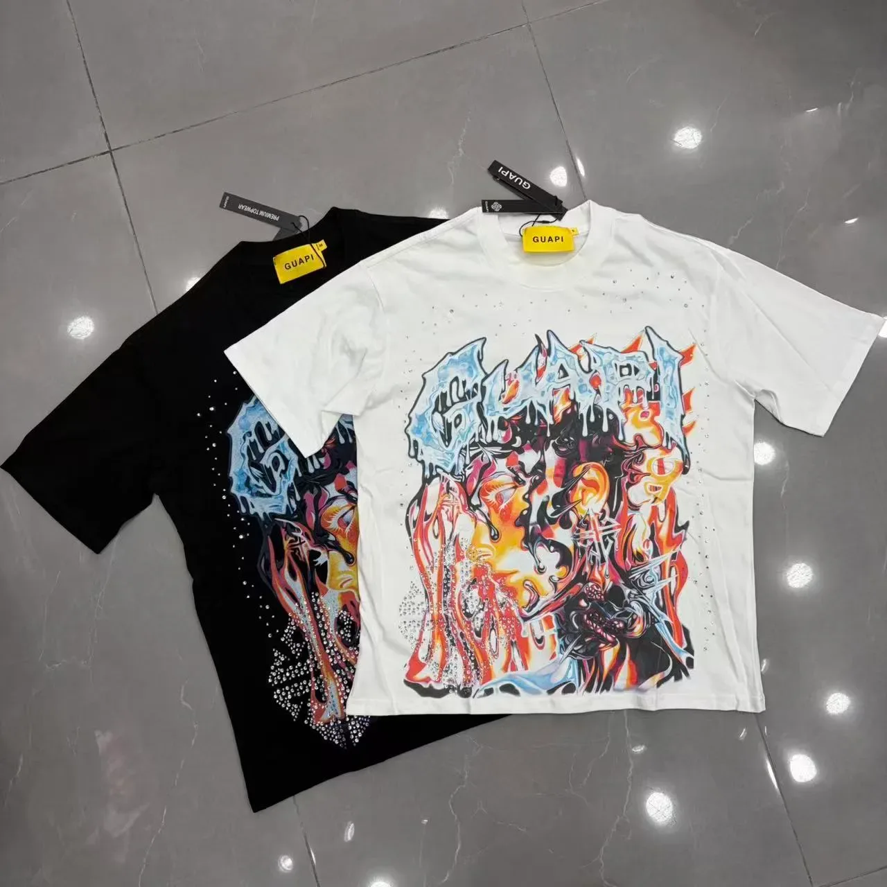 GUAPI Graphic Print Rhinestone Embellished T-Shirt 2