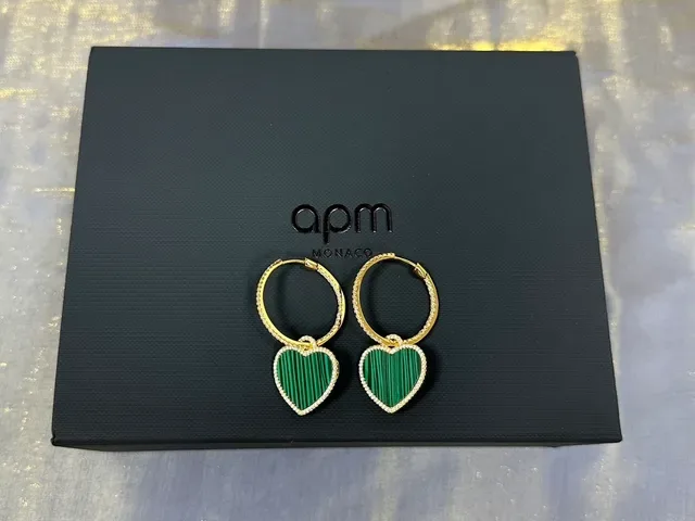 Heart-Shaped Malachite Inlay Pavé Drop Earrings 3