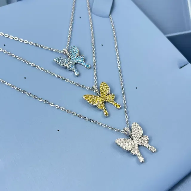 HEFANG Blue Crystal Butterfly Pendant Necklace 4