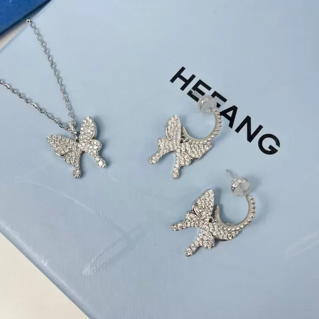HEFANG Blue Crystal Butterfly Pendant Necklace 5