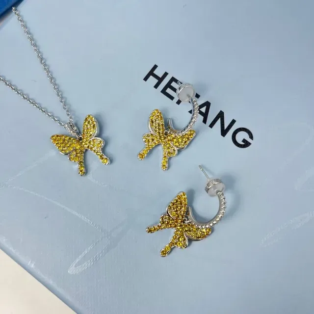 HEFANG Blue Crystal Butterfly Pendant Necklace 6