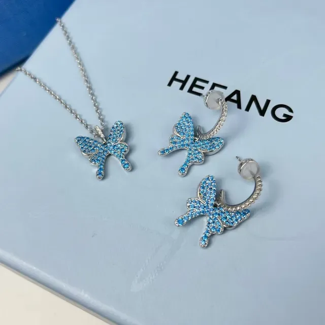HEFANG Blue Crystal Butterfly Pendant Necklace 7