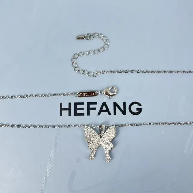 HEFANG Blue Crystal Butterfly Pendant Necklace 8