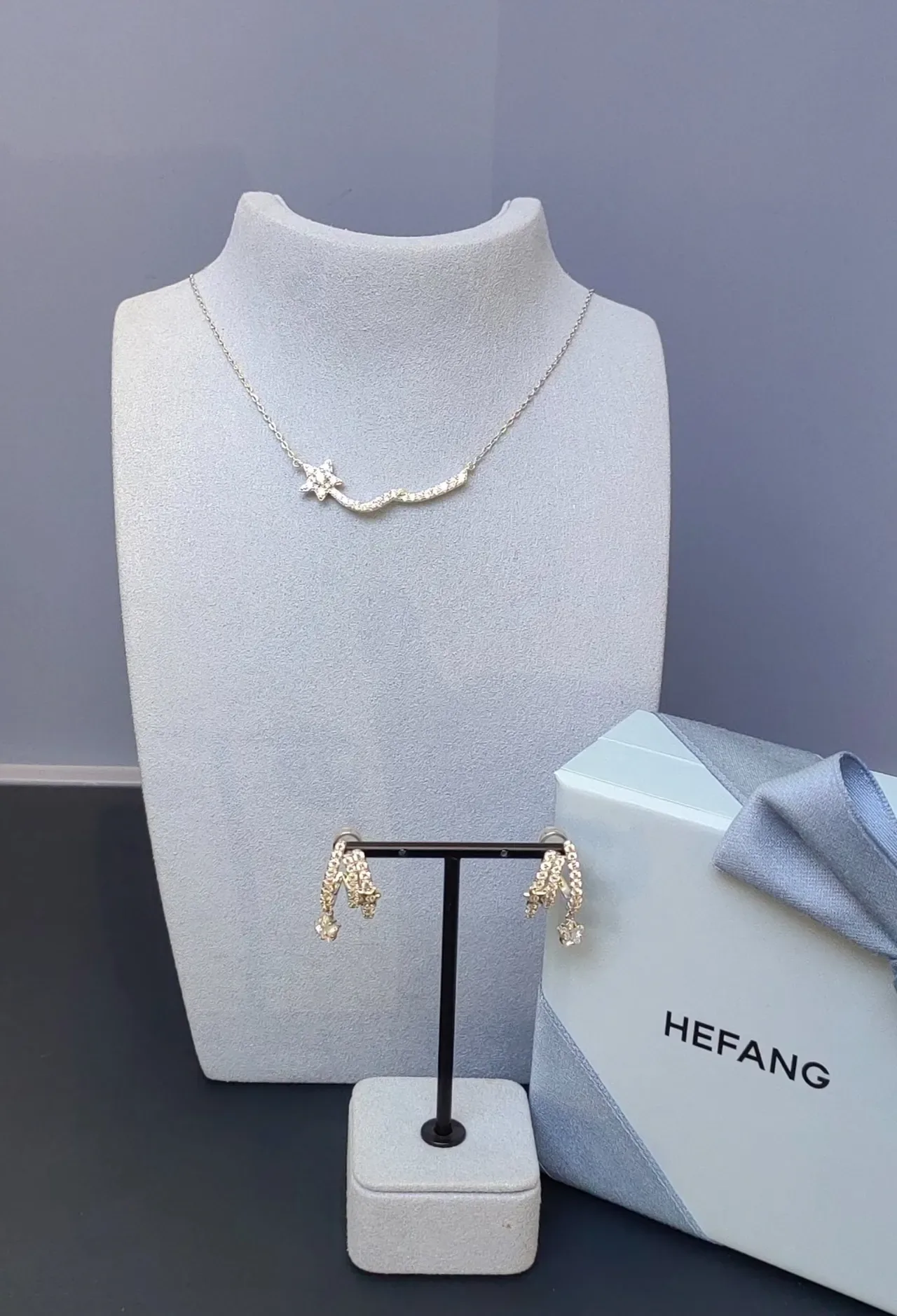 HEFANG Crystal-Encrusted Asymmetrical Double-Hook Earrings 3