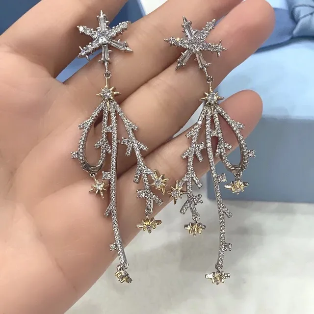 HEFANG Crystal Star Branch Dangling Earrings 3