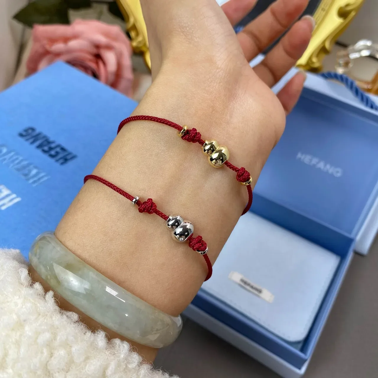 HEFANG Double Sphere Knot Braided Cord Bracelet 3