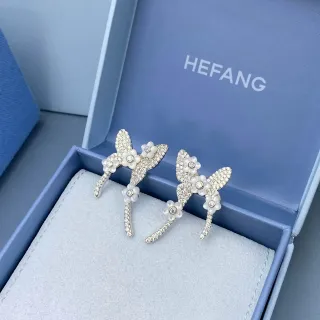 HEFANG Floral Crystal Pavé Pearl Earrings