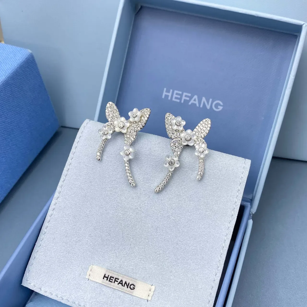 HEFANG Floral Crystal Pavé Pearl Earrings 8