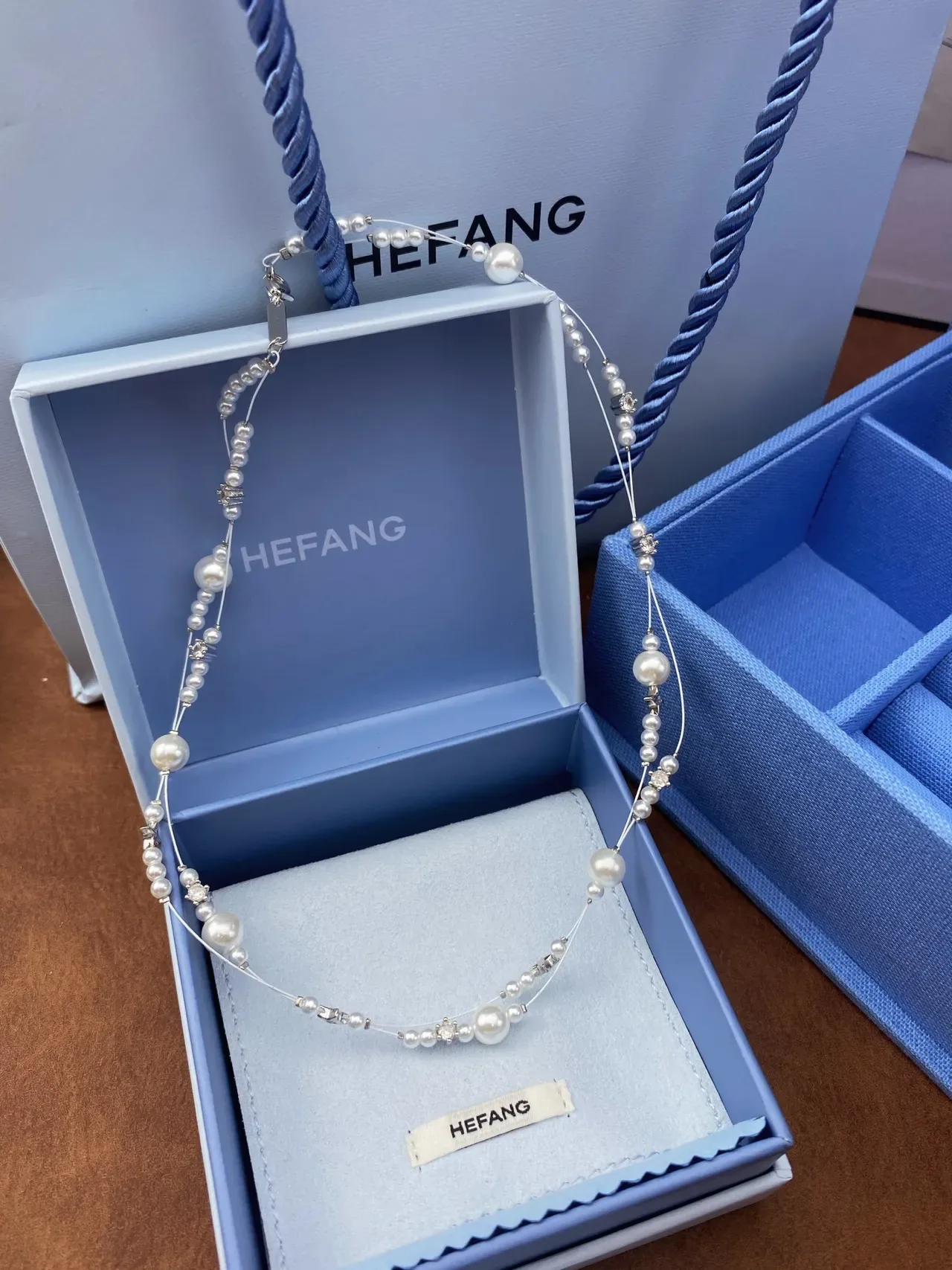HEFANG Multi-Strand Pearl and Crystal Necklace 5