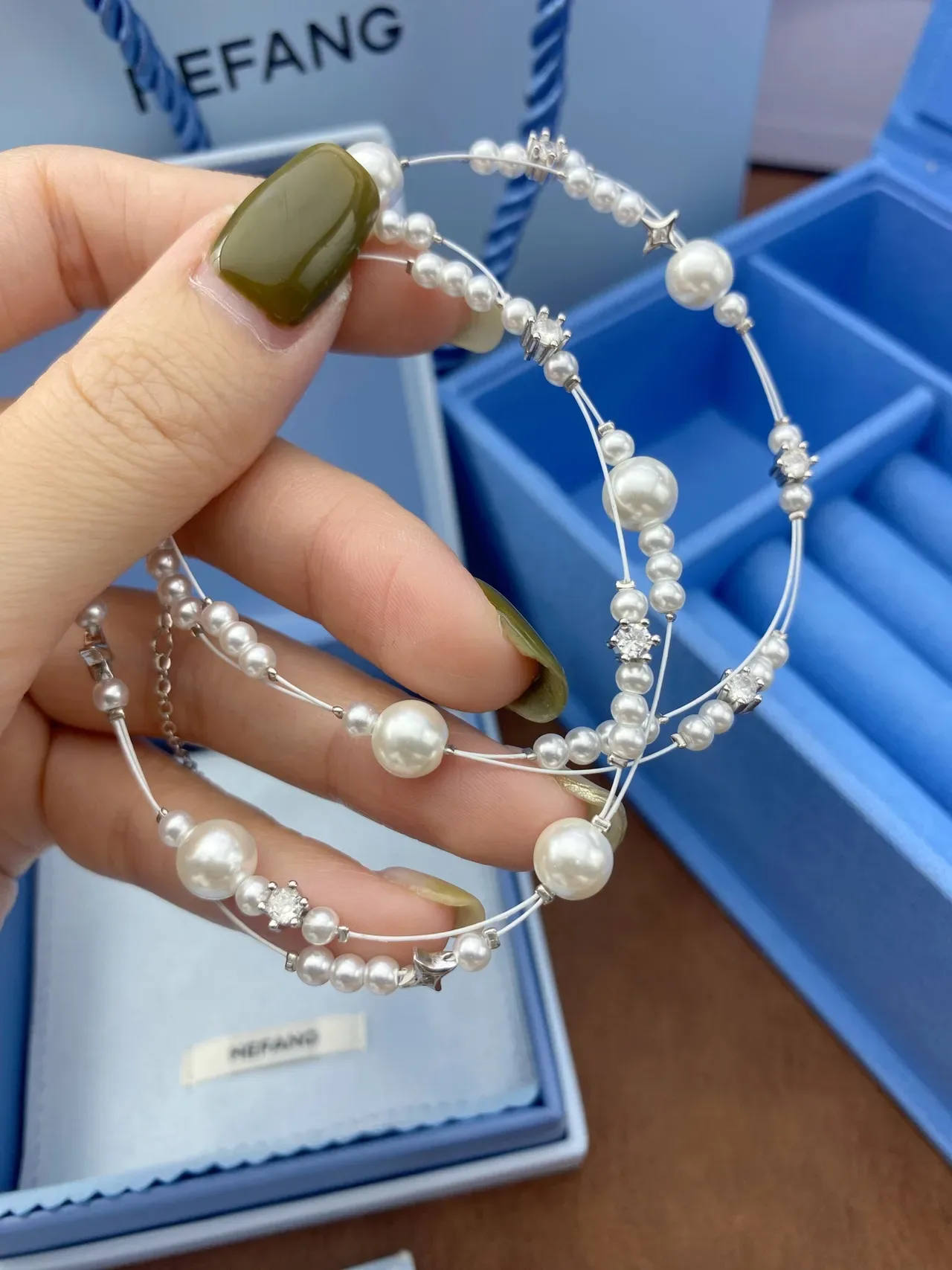 HEFANG Multi-Strand Pearl and Crystal Necklace 6