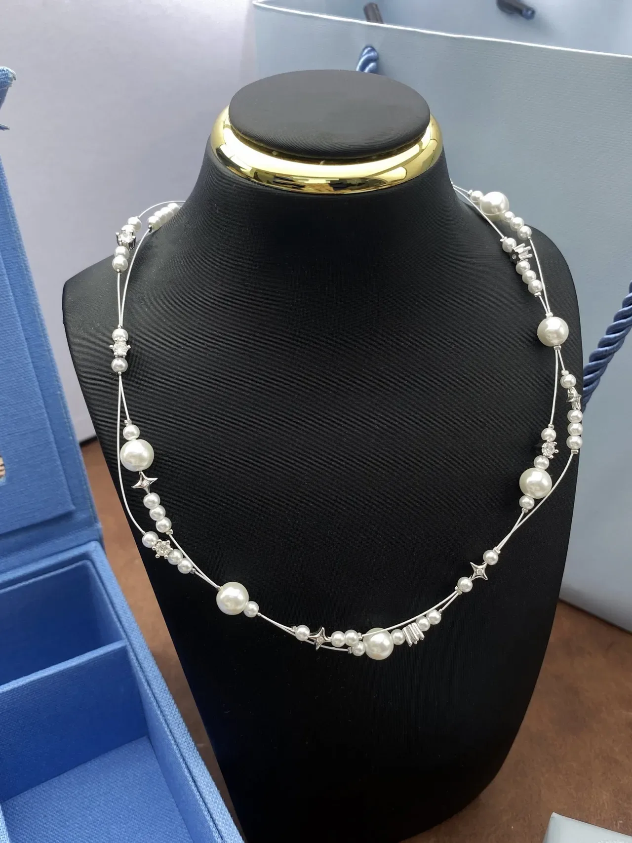 HEFANG Multi-Strand Pearl and Crystal Necklace 7
