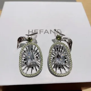 HEFANG Oval Openwork Pavé Green Gem Drop Earrings