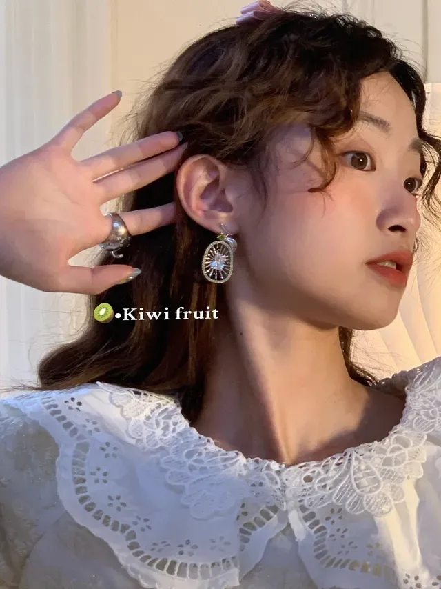 HEFANG Oval Openwork Pavé Green Gem Drop Earrings 2