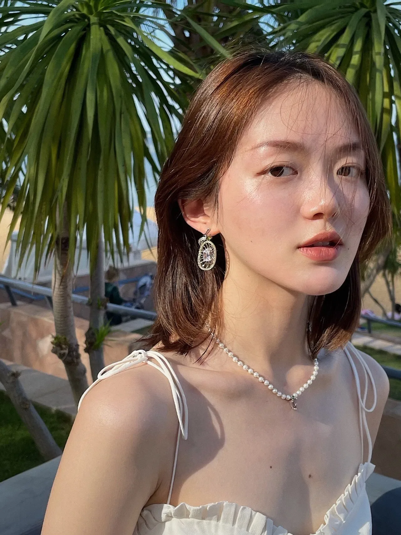 HEFANG Oval Openwork Pavé Green Gem Drop Earrings 3