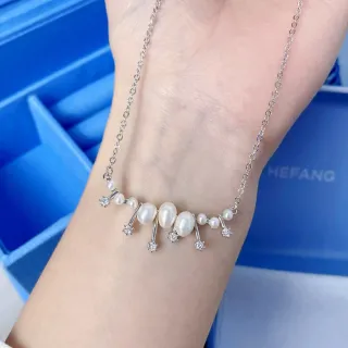 HEFANG Collar Cadena de Plata Perlas y Cristales Cluster
