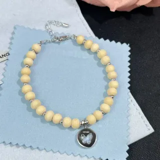 HEFANG سوار خرز خشبي بتعويذة فراشة