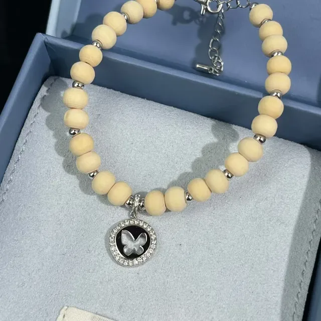 HEFANG Wooden Bead Butterfly Charm Bracelet 3
