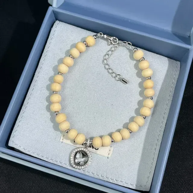 HEFANG Wooden Bead Butterfly Charm Bracelet 4