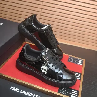 Karl Lagerfeld Black Glossy Patent Upper Thick Ridged Platform Sole Lifestyle Sneakers