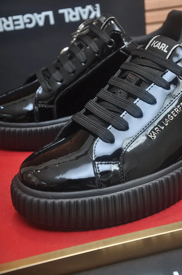 Karl Lagerfeld Black Glossy Patent Upper Thick Ridged Platform Sole Lifestyle Sneakers 2