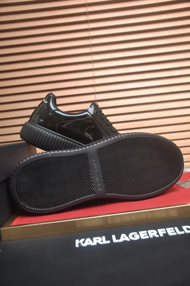 Karl Lagerfeld Black Glossy Patent Upper Thick Ridged Platform Sole Lifestyle Sneakers 3