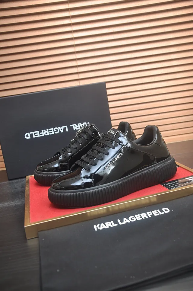 Karl Lagerfeld Black Glossy Patent Upper Thick Ridged Platform Sole Lifestyle Sneakers 4