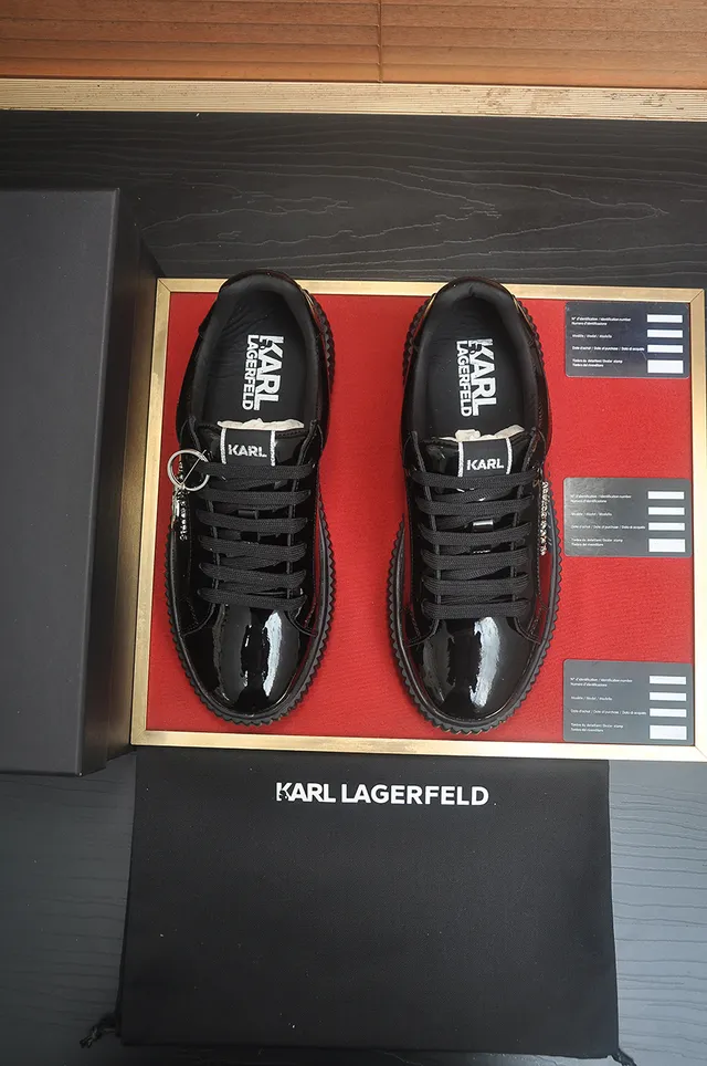 Karl Lagerfeld Black Glossy Patent Upper Thick Ridged Platform Sole Lifestyle Sneakers 5