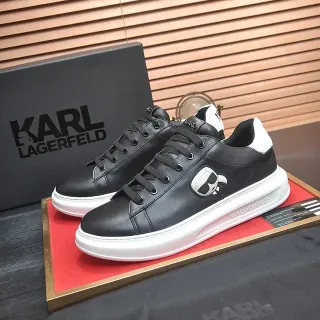Karl Lagerfeld Zapatillas Lifestyle de Cuero Negro Blanco con Detalle de Logo de Calavera