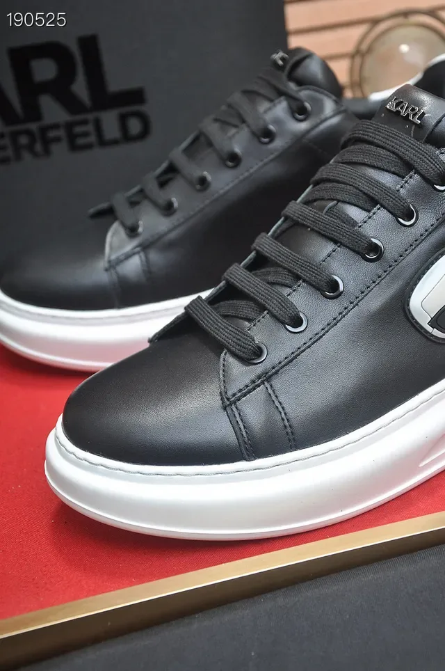 Karl Lagerfeld Black White Leather Upper Skull Logo Detail Lifestyle Sneakers 3