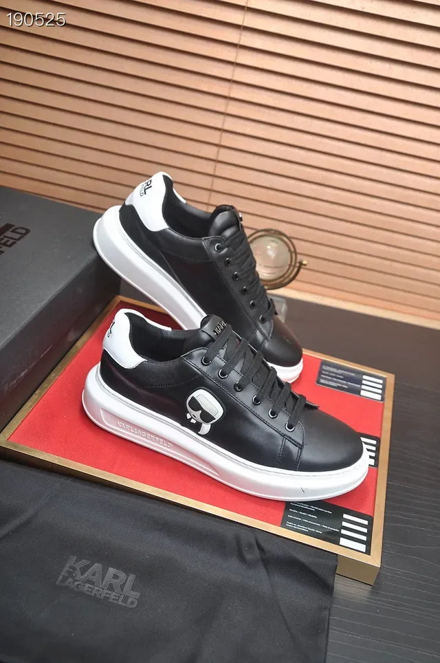 Karl Lagerfeld Black White Leather Upper Skull Logo Detail Lifestyle Sneakers 6