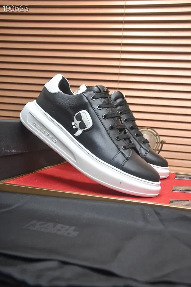 Karl Lagerfeld Black White Leather Upper Skull Logo Detail Lifestyle Sneakers 8