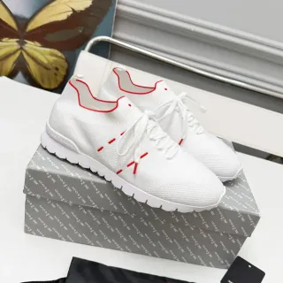 Kiton White Red Knit Upper Contrast Stitching Lifestyle Sneakers