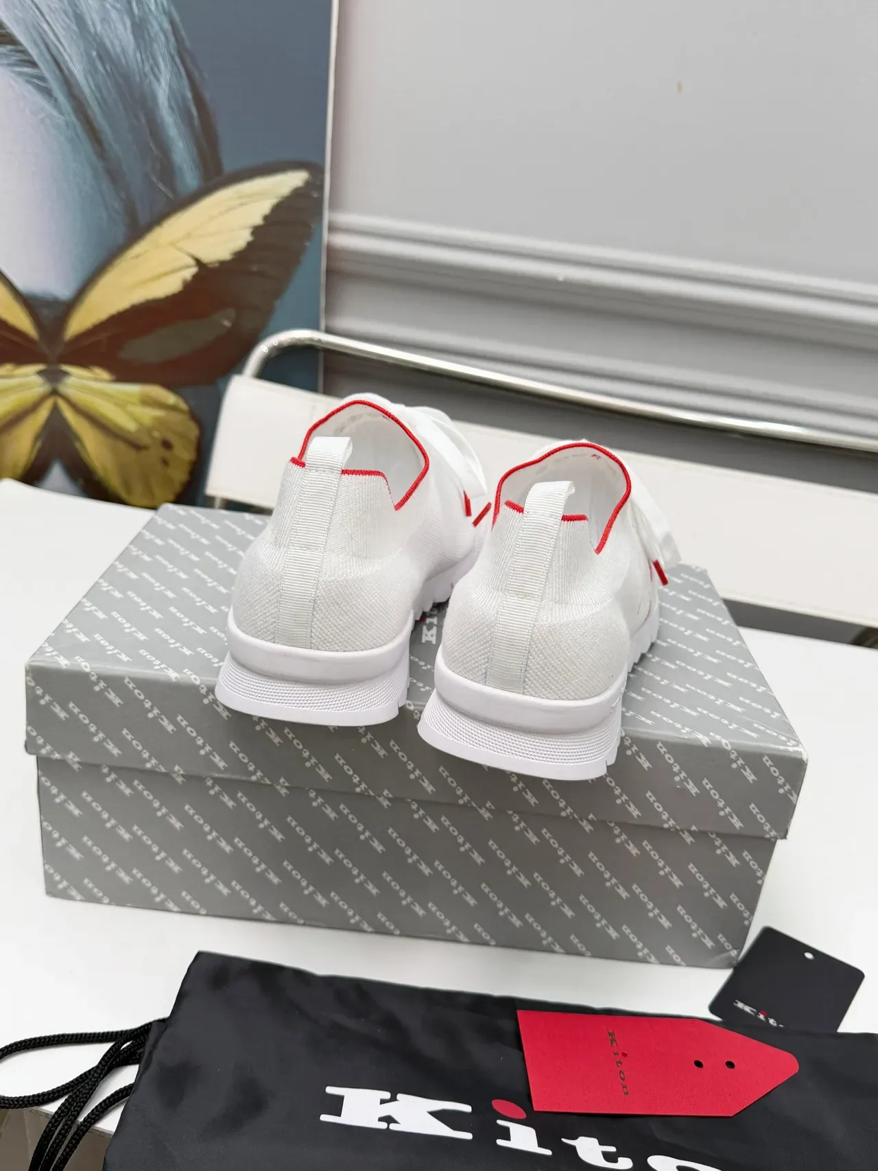 Kiton White Red Knit Upper Contrast Stitching Lifestyle Sneakers 2
