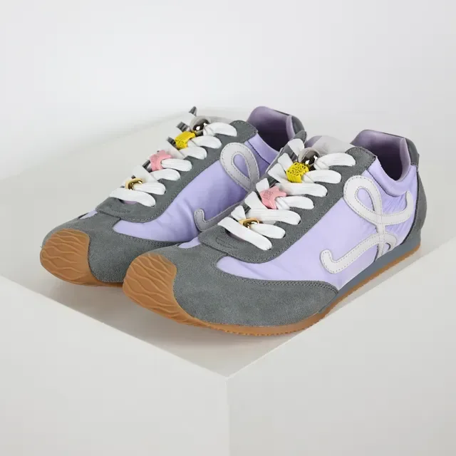 Lavender and Gray Mixed-Material Low-Top Lifestyle Sneakers 2
