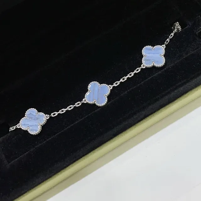 Lavender Mother-of-Pearl Clover Motif Silver-Tone Chain Bracelet 6