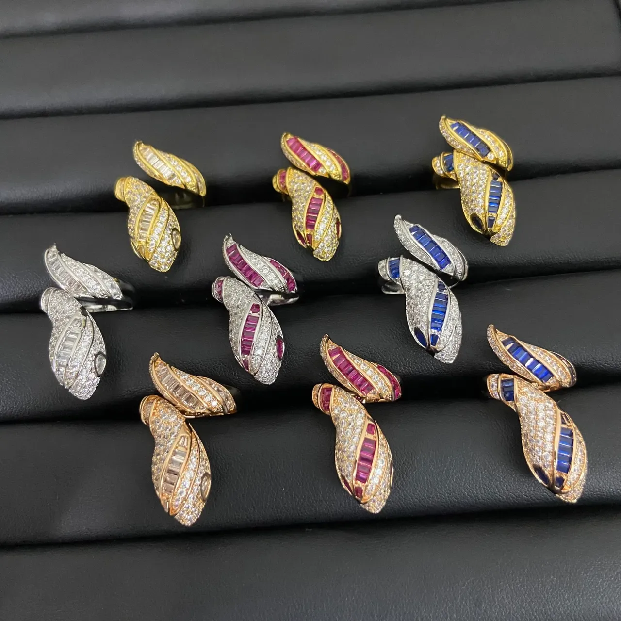 Leaf-Inspired Pavé-Set Multi-Gem Two-Tone Ring 2