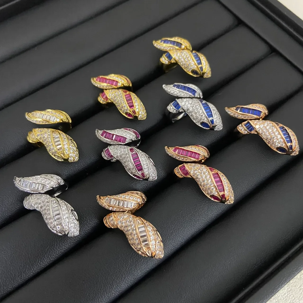 Leaf-Inspired Pavé-Set Multi-Gem Two-Tone Ring 9
