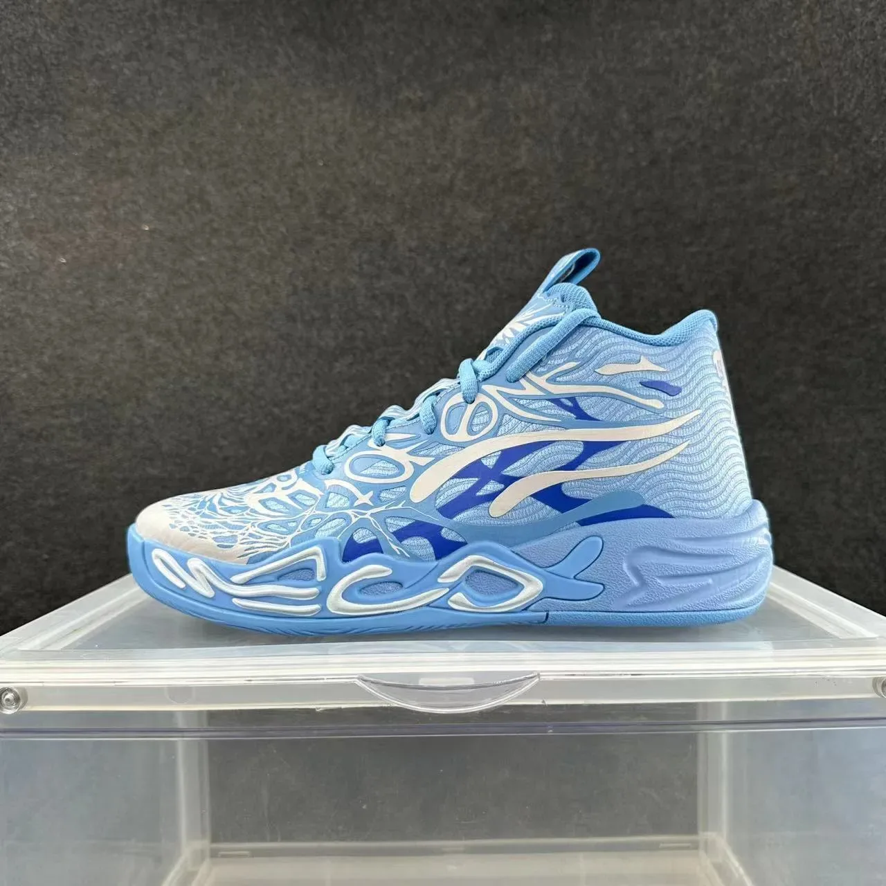 Light Blue and Royal Blue Wave-Print High-Top Sculpted Midsole Sneaker 2