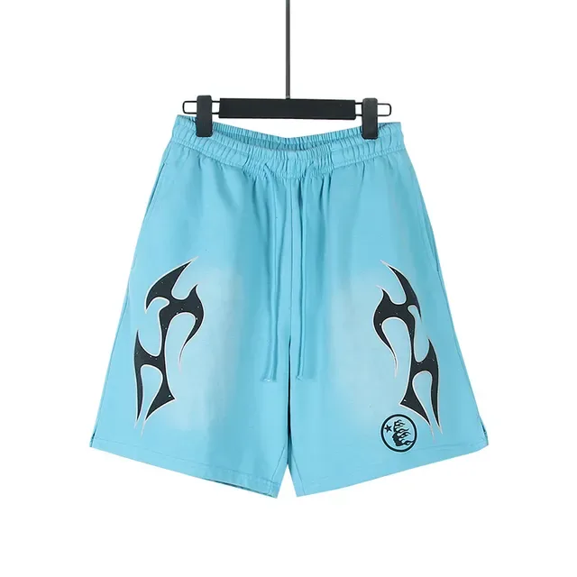Light Blue Tribal Flame Graphic Shorts 5