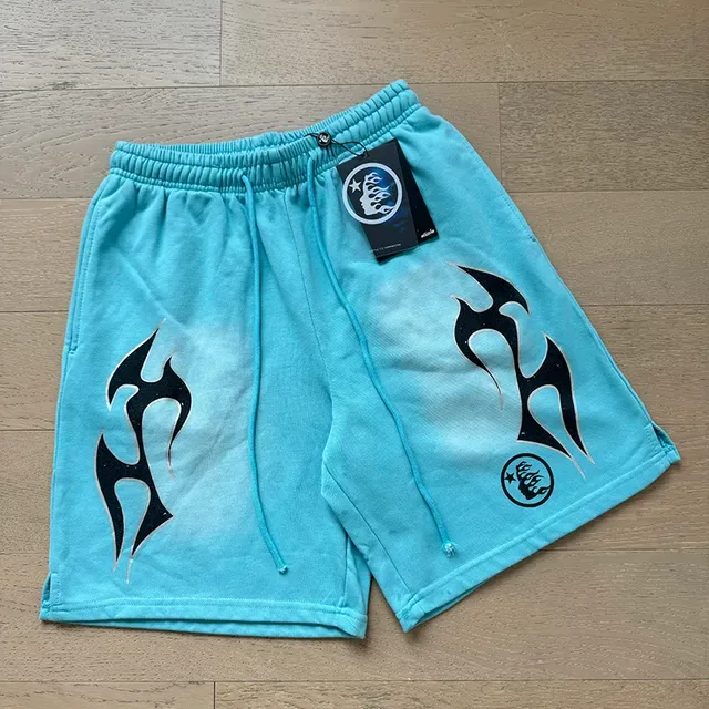 Light Blue Tribal Flame Graphic Shorts 7