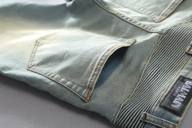 Light-Wash Distressed Moto-Panelled Zip-Pocket Jeans 8