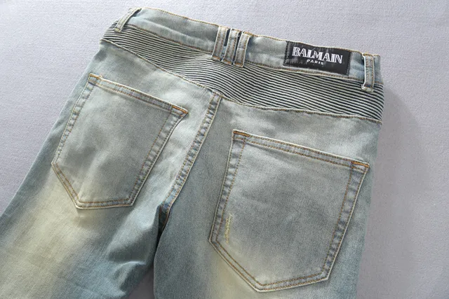 Light-Wash Distressed Moto-Panelled Zip-Pocket Jeans 9