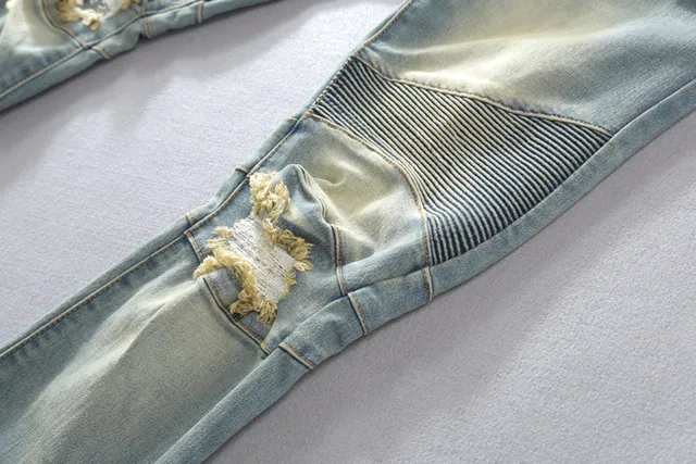 Light-Wash Distressed Moto-Panelled Zip-Pocket Jeans 13