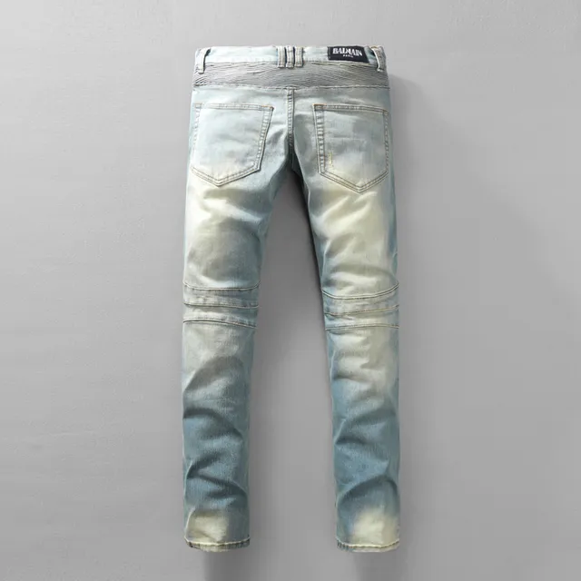 Light-Wash Distressed Moto-Panelled Zip-Pocket Jeans 19